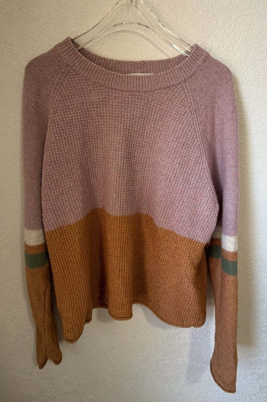 Madewell Waffle Weave Colorblock Sweater Size M Pink Brown Merino Blend